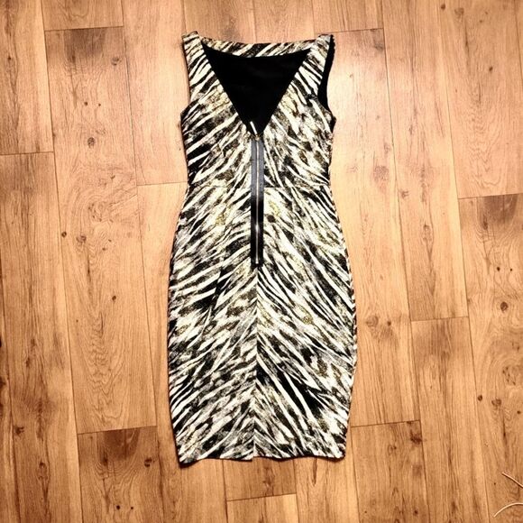 Badgley Mischka Collection Zebra Print Dress Gold Black Size 2 - Picture 4 of 10